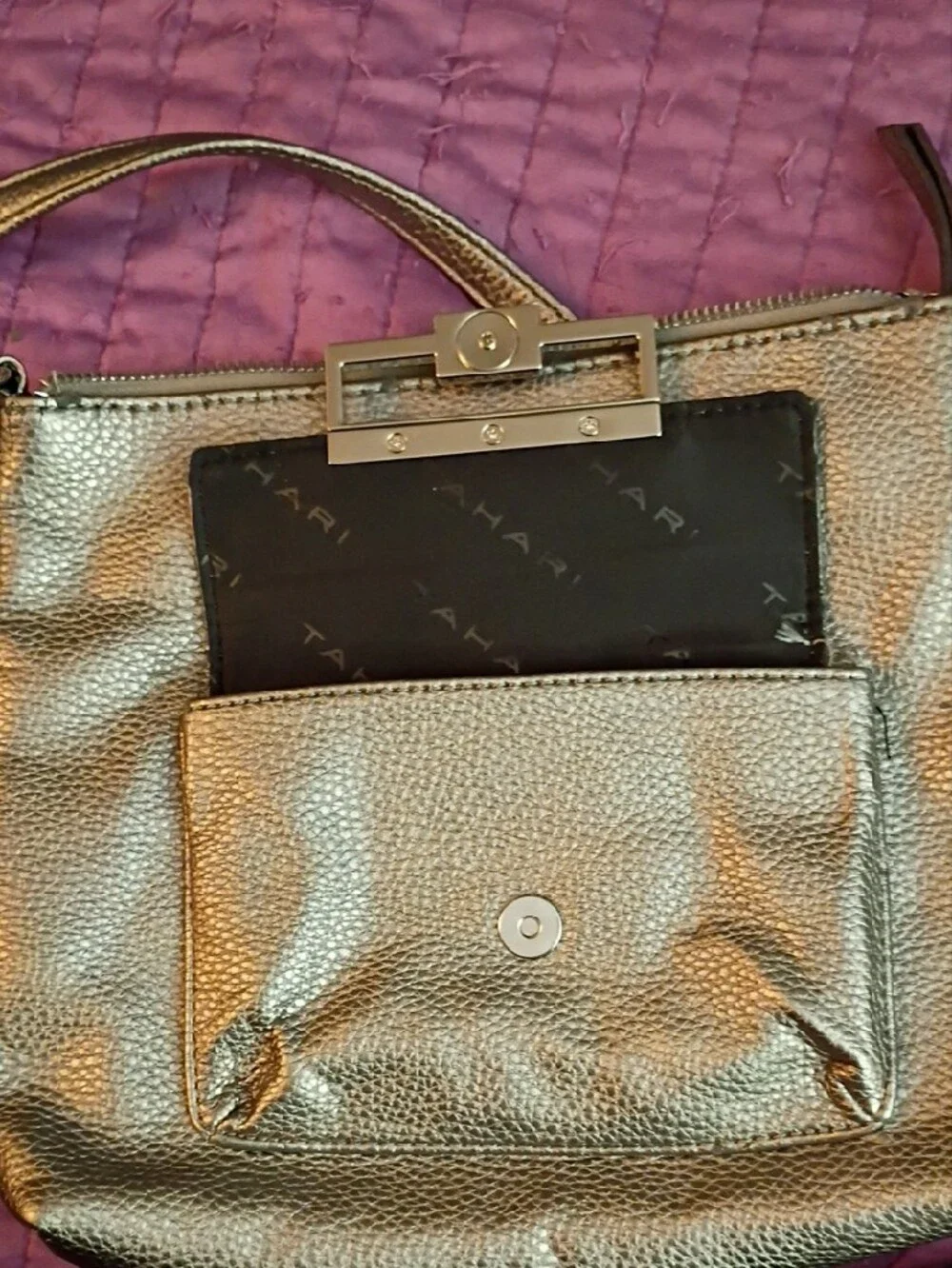 Tahari Metallic Silver Crossbody Bag